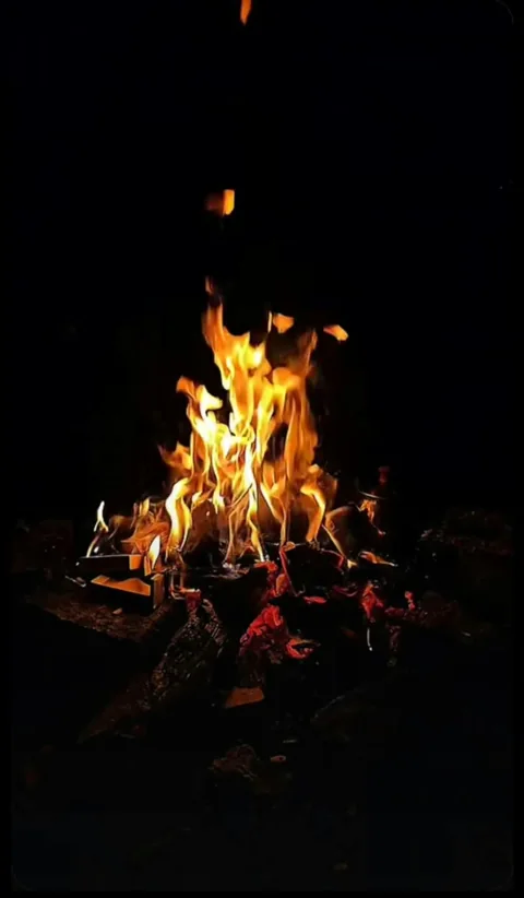 Flames rising from a small fire against the night